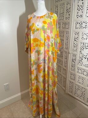 Marimekko Yellow, Orange, Pink Floral Print Dress